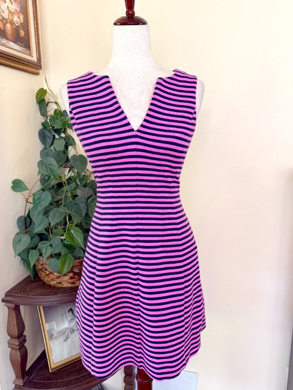 Lilly Pulitzer Brielle Hot Pink Navy Blue Ottoman Stripe Dress sz XXS NWOT